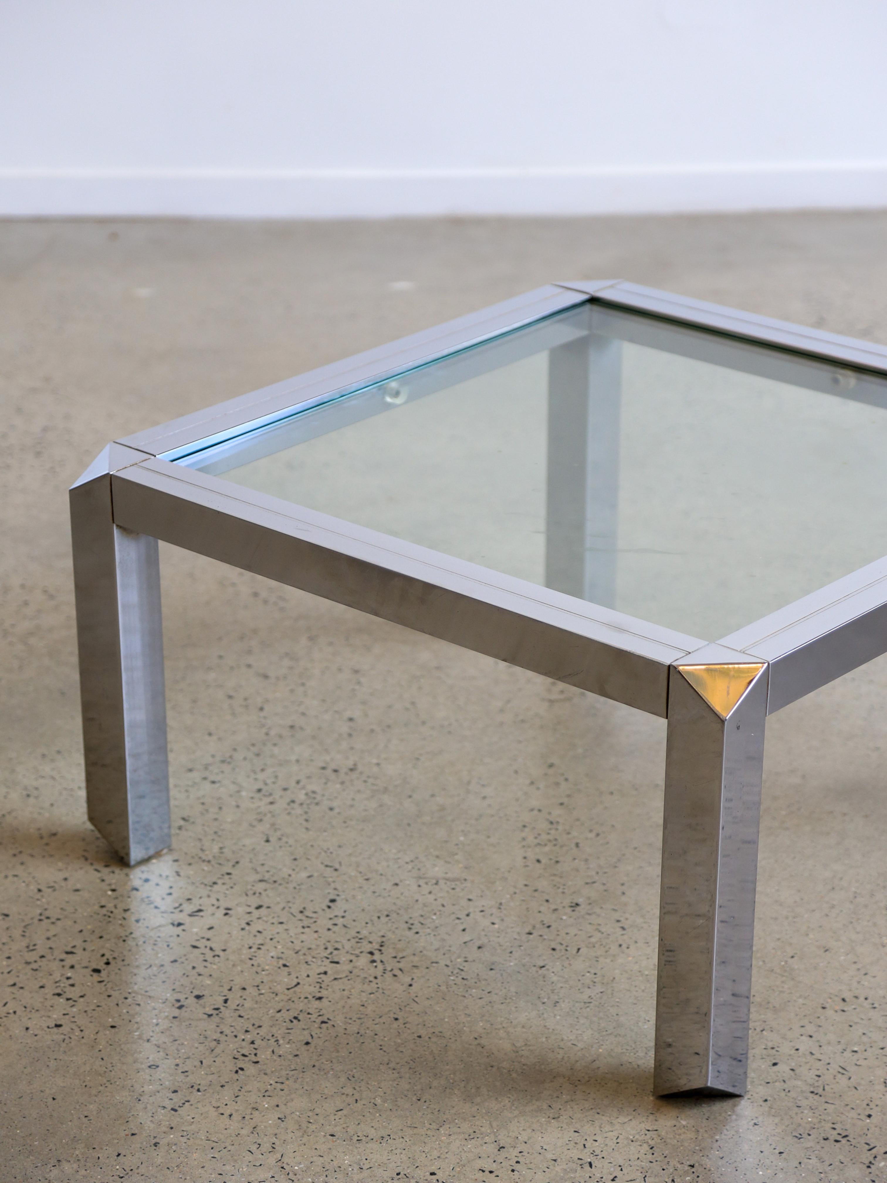 Italian Mid Century Modern Chrome & Smoked Glass Square Coffee Table In Good Condition For Sale In Byron Bay, NSW
