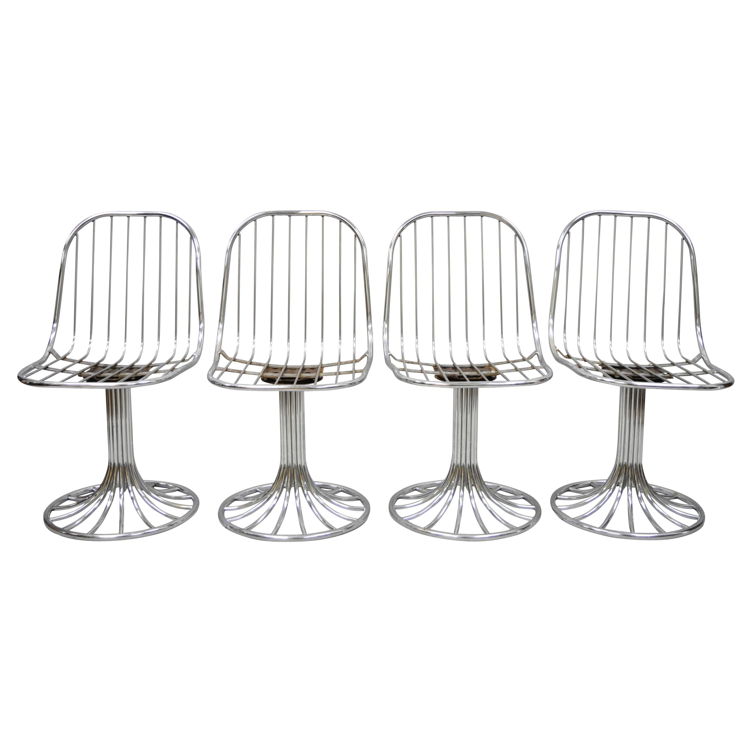 Italian MidCentury Modern Chrome Swivel Dining Chairs Attributed to