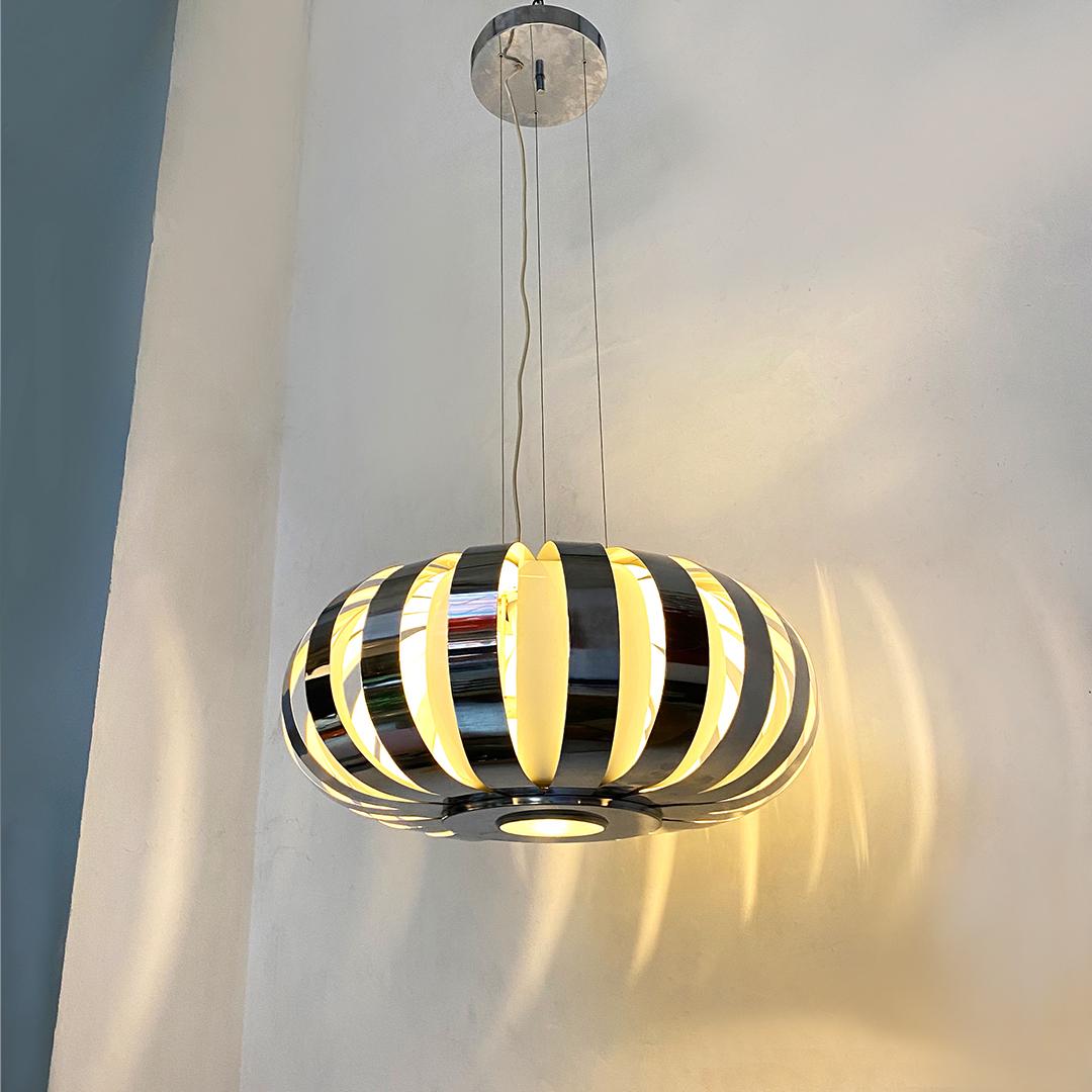 Italian Mid-Century Modern Chromed Chandelier with Steel Bands, 1970s 2