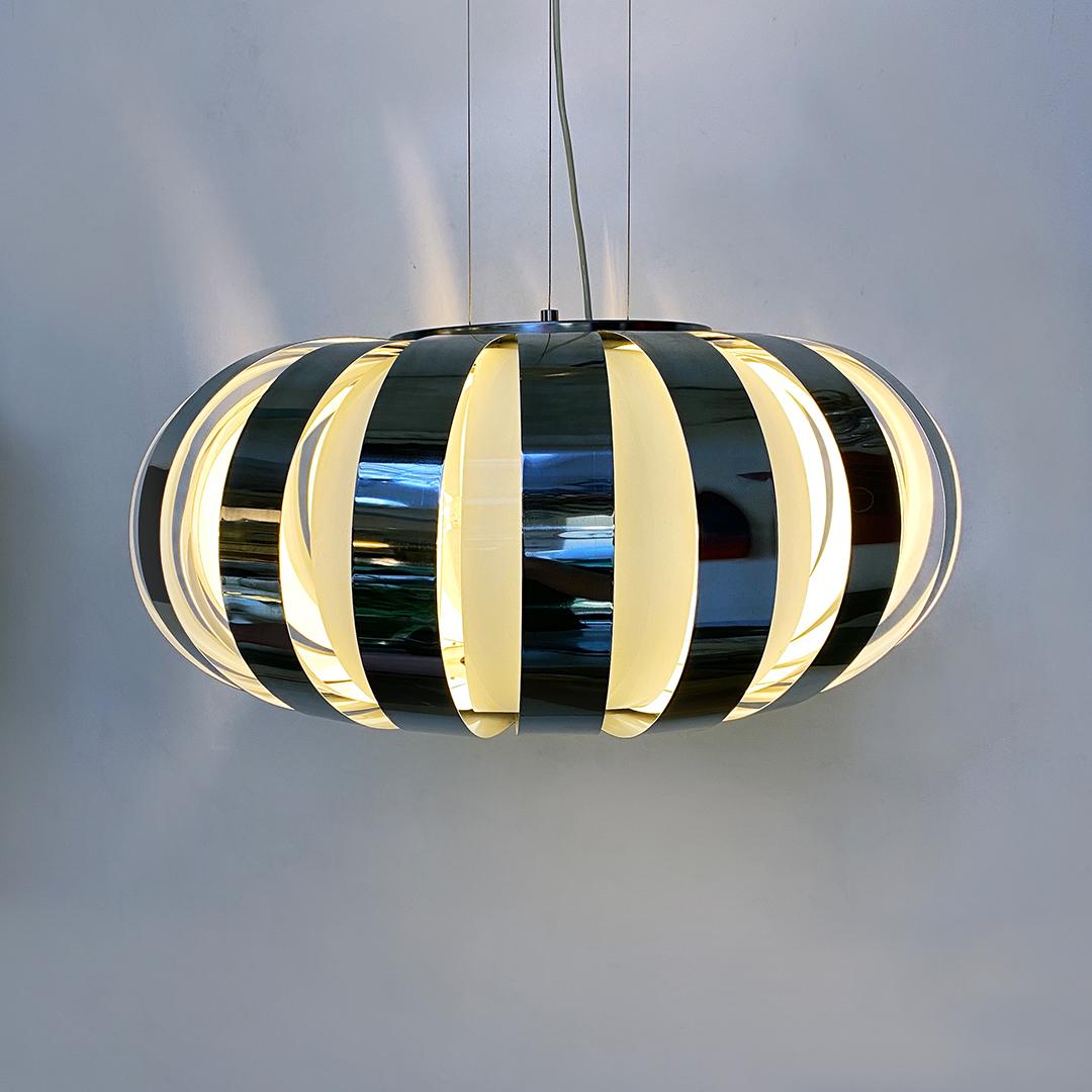 Italian Mid-Century Modern Chromed Chandelier with Steel Bands, 1970s 3