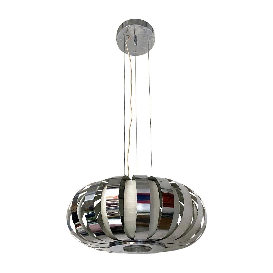 Italian Mid-Century Modern Chromed Chandelier with Steel Bands, 1970s