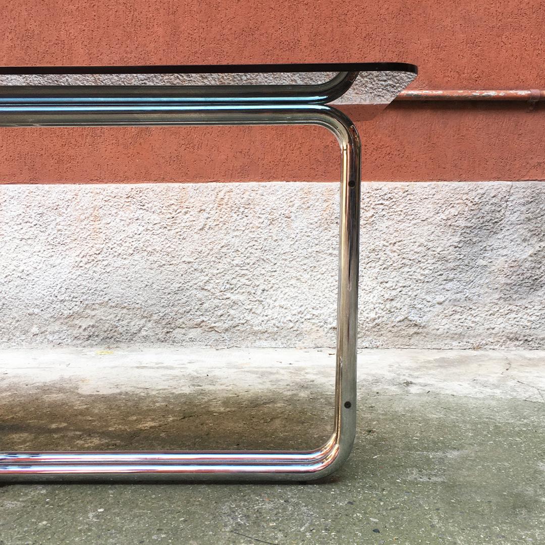 Late 20th Century Italian Mid-Century Modern Chromed Dining Table with Smoked Top, 1970s For Sale