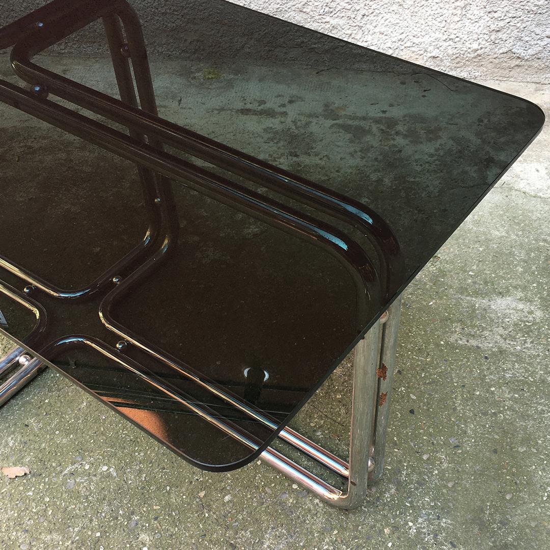 Italian Mid-Century Modern Chromed Dining Table with Smoked Top, 1970s For Sale 1