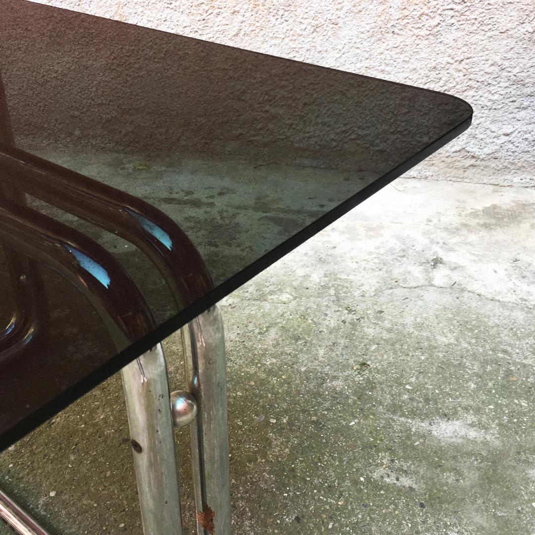 Italian Mid-Century Modern Chromed Dining Table with Smoked Top, 1970s For Sale 3