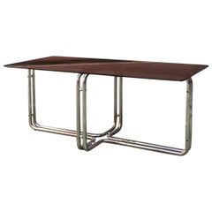 Italian Mid-Century Modern Chromed Dining Table with Smoked Top, 1970s