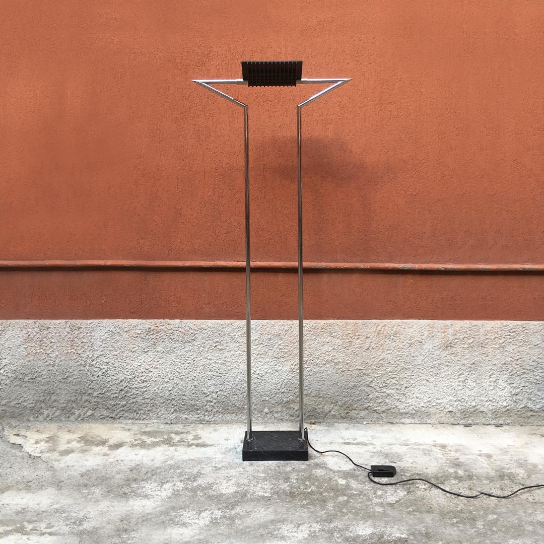 Italian Mid-Century Modern Chromed Floor Lamps with Marquinia Marble, 1980s In Good Condition In MIlano, IT