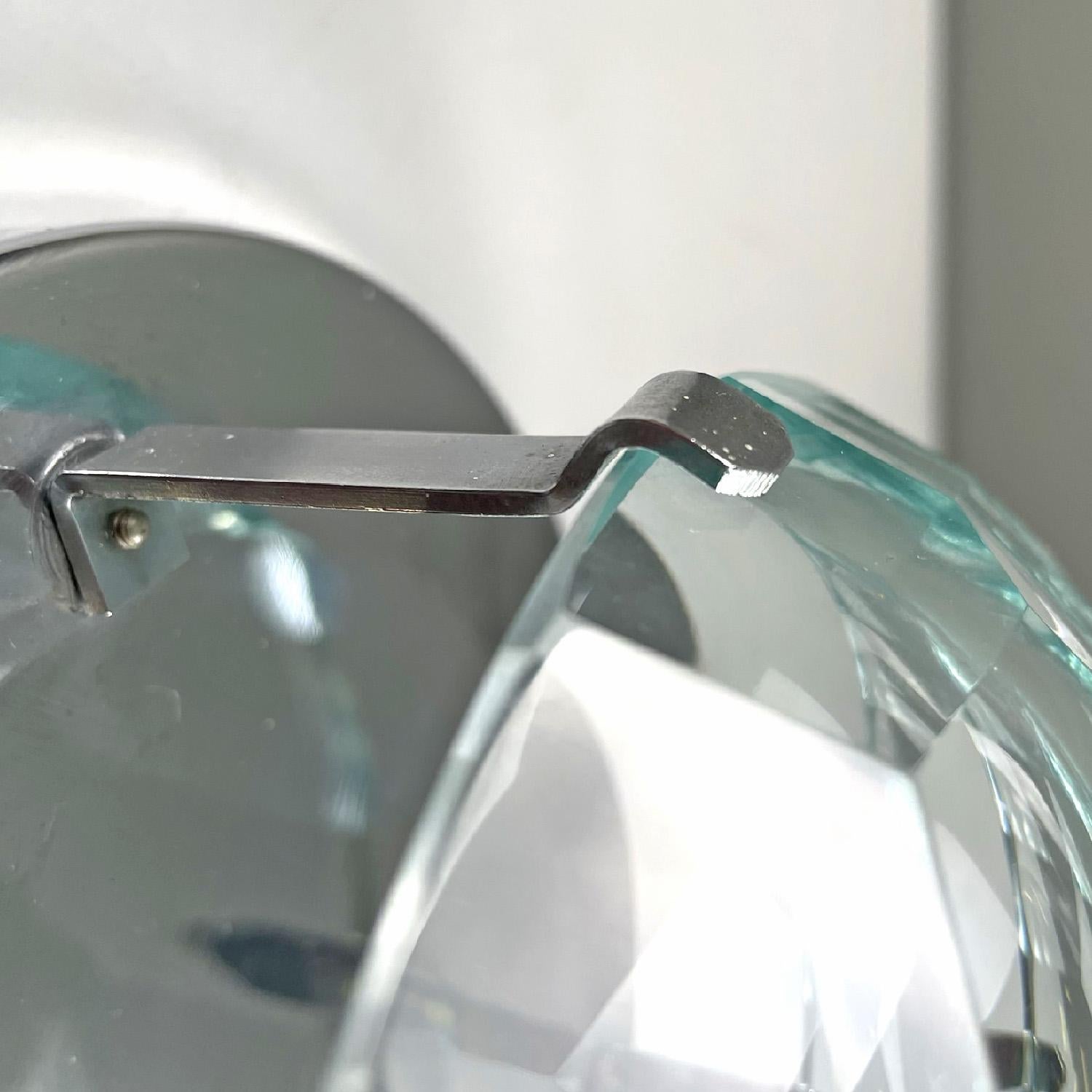 Italian mid-century modern chromed metal and faceted glass wall lights, 1960s in vendita 4