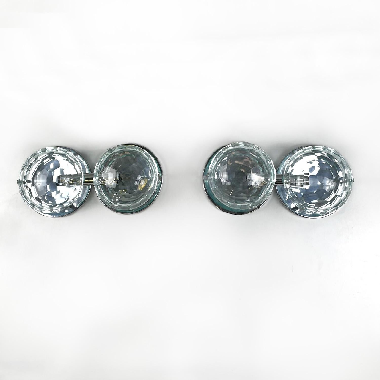 Mid-Century Modern Italian mid-century modern chromed metal and faceted glass wall lights, 1960s For Sale