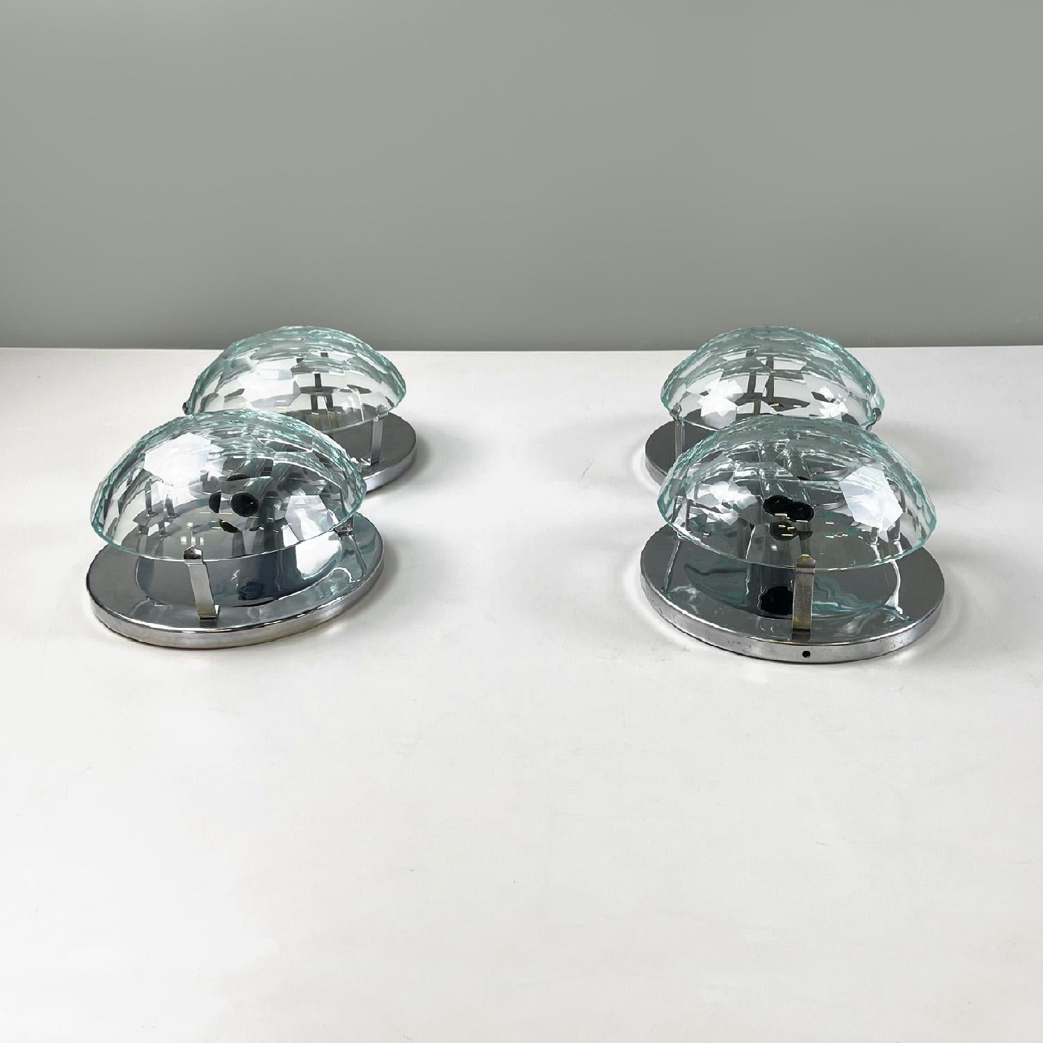 Mid-20th Century Italian mid-century modern chromed metal and faceted glass wall lights, 1960s For Sale