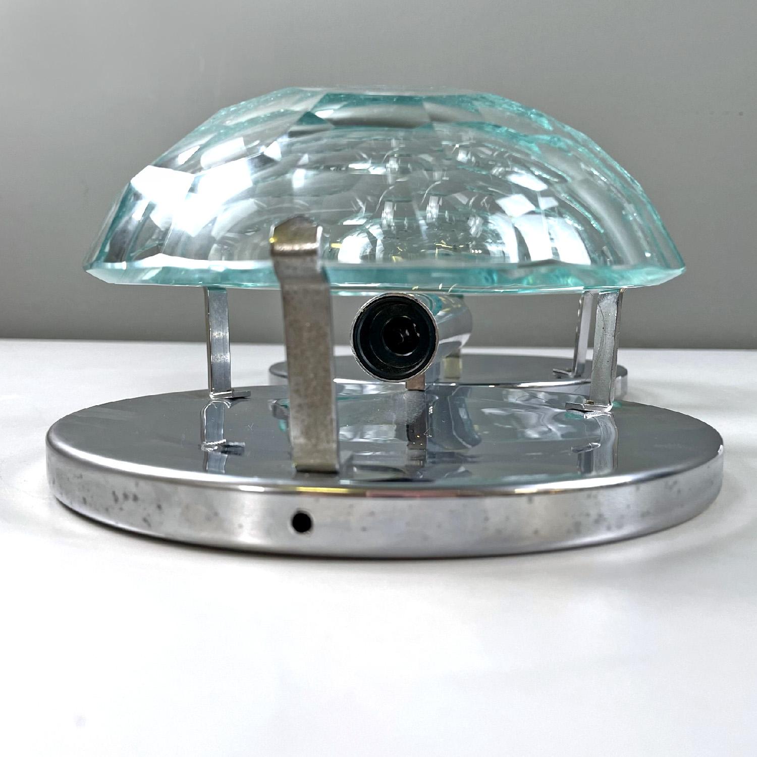 Metal Italian mid-century modern chromed metal and faceted glass wall lights, 1960s For Sale