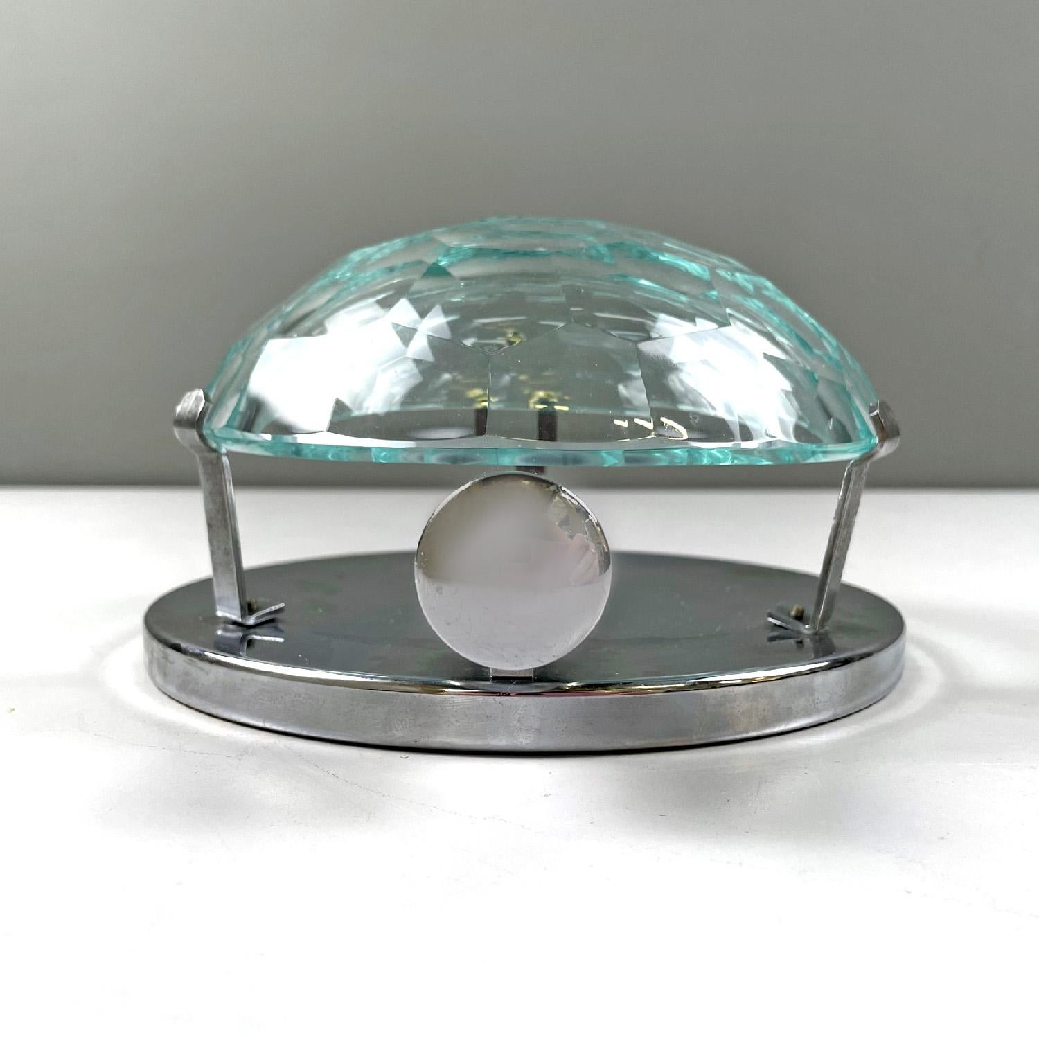 Italian mid-century modern chromed metal and faceted glass wall lights, 1960s in vendita 2