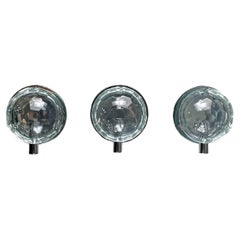 Retro Italian mid-century modern chromed metal and faceted glass wall lights, 1960s