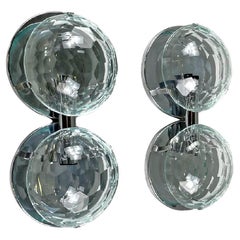 Used Italian mid-century modern chromed metal and faceted glass wall lights, 1960s