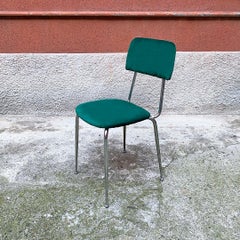 Italian Mid-Century Modern Chromed Steel and Forest Green Velvet Chair, 1960s