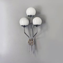 Italian Mid-Century Modern Chromed Steel and Glossy Glass Wall Lamp, 1970s