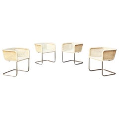 Italian Mid-Century Modern Chromed Steel and Woven Wicker Outdoor Chairs, 1970s