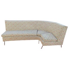 Italian Mid-Century Modern circa 1950s Corner Sofa with Brass Feet