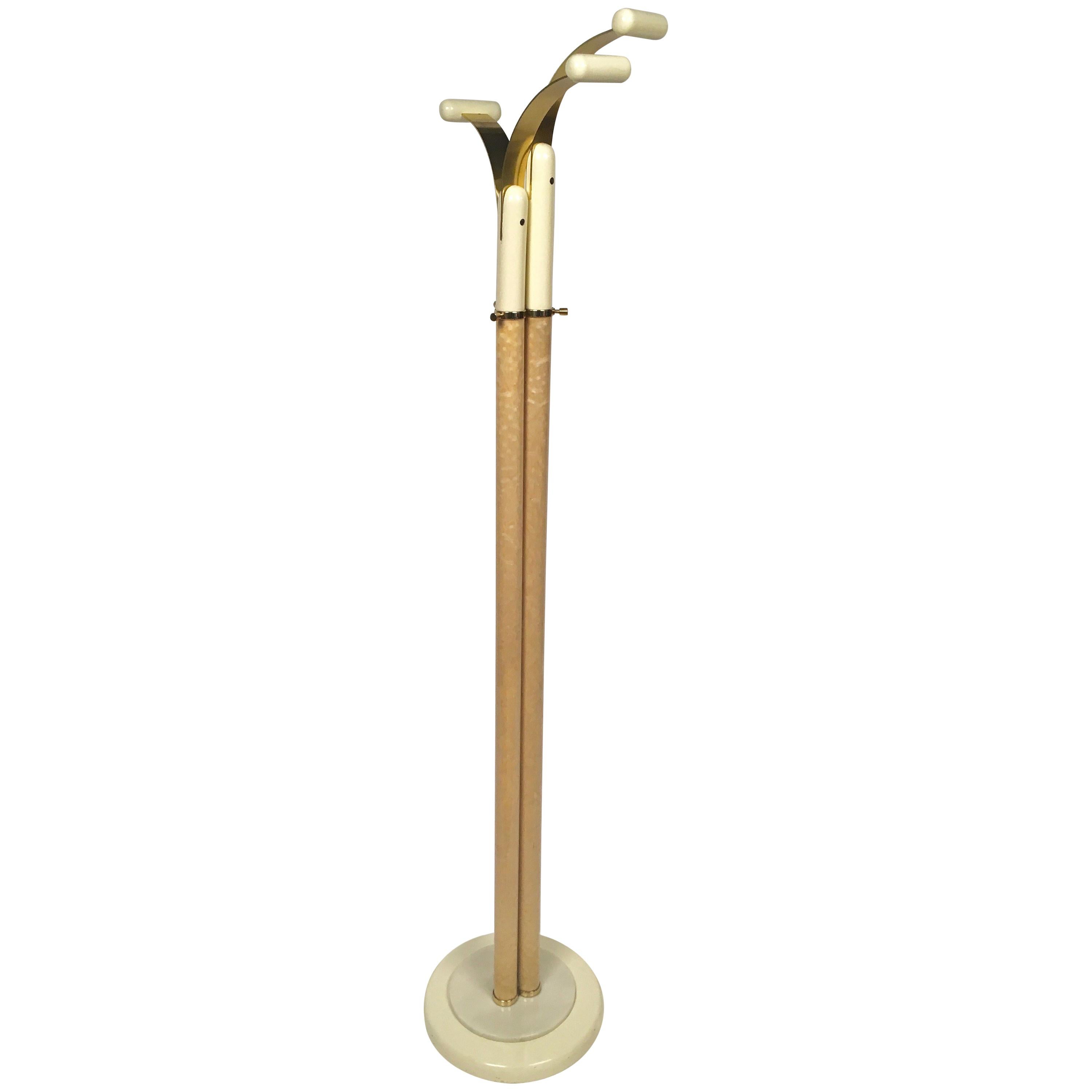 Italian Mid-Century Modern Coat Racks Stands in Brass and Lacquered Wood
