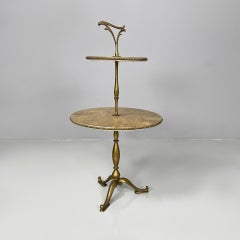 Italian mid-century modern coffe table in brass wood with marble effect, 1960s