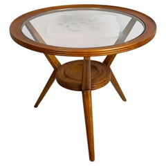 Italian mid-century modern coffe table in wood and decorated glass, 1950s