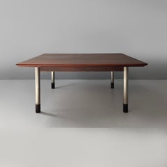 Table basse italienne de style « mid-century modern », en bois et métal, années 1960