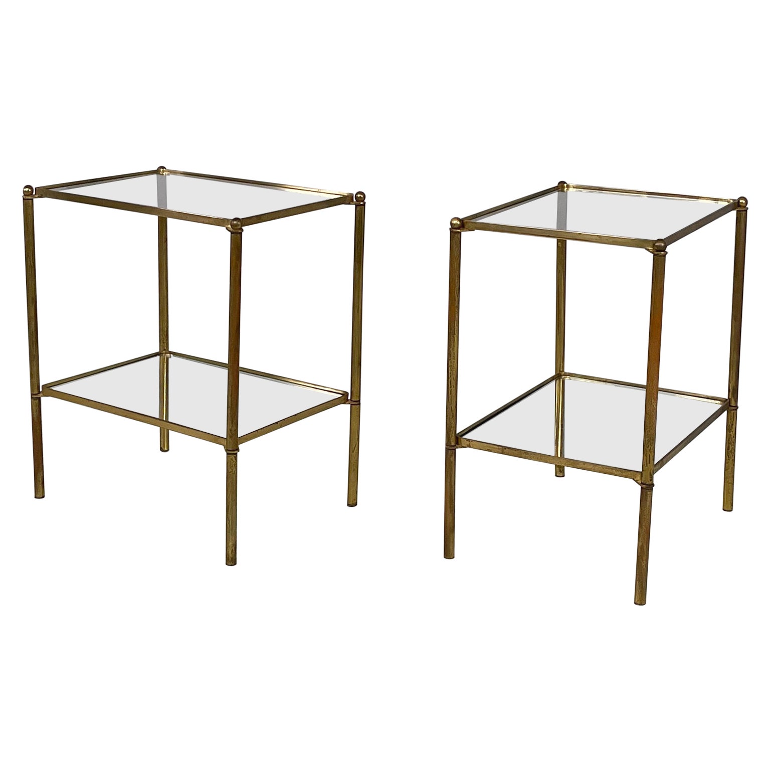 Italian mid-century modern coffe tables in brass and glass, 1960s