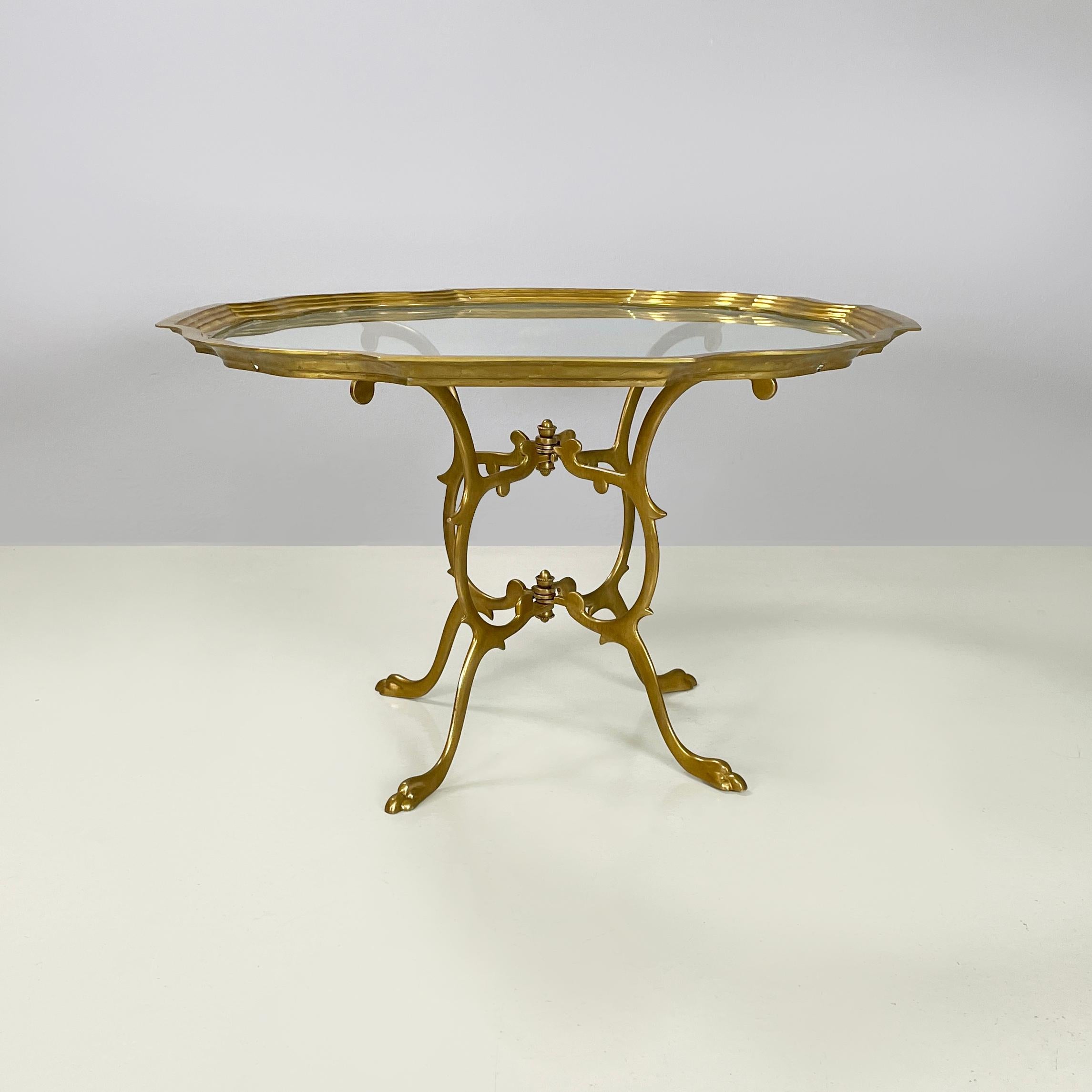 Mid-Century Modern Table basse italienne moderne du milieu du siècle dernier en verre et laiton, années 1960 en vente