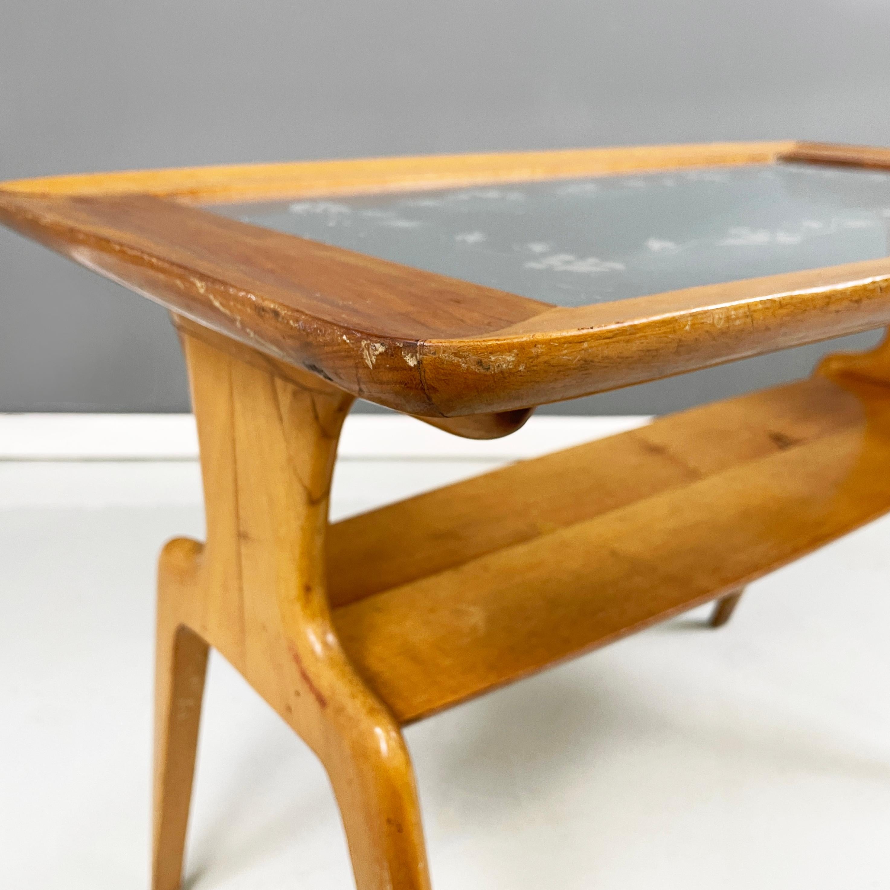 Italian mid-century modern Coffee table in wood and decorated glass, 1950s For Sale 1