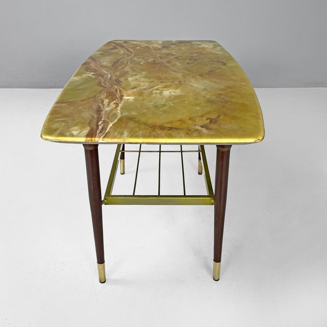 Metal Italian mid-century modern coffee table with green marble effect wood top, 1960s For Sale