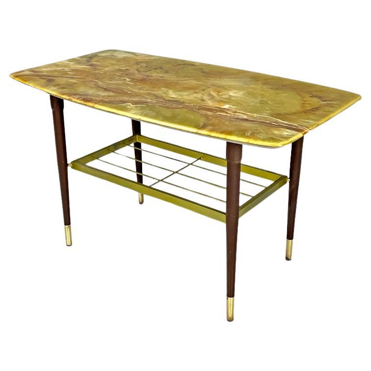 Italian mid-century modern coffee table with green marble effect wood top, 1960s For Sale