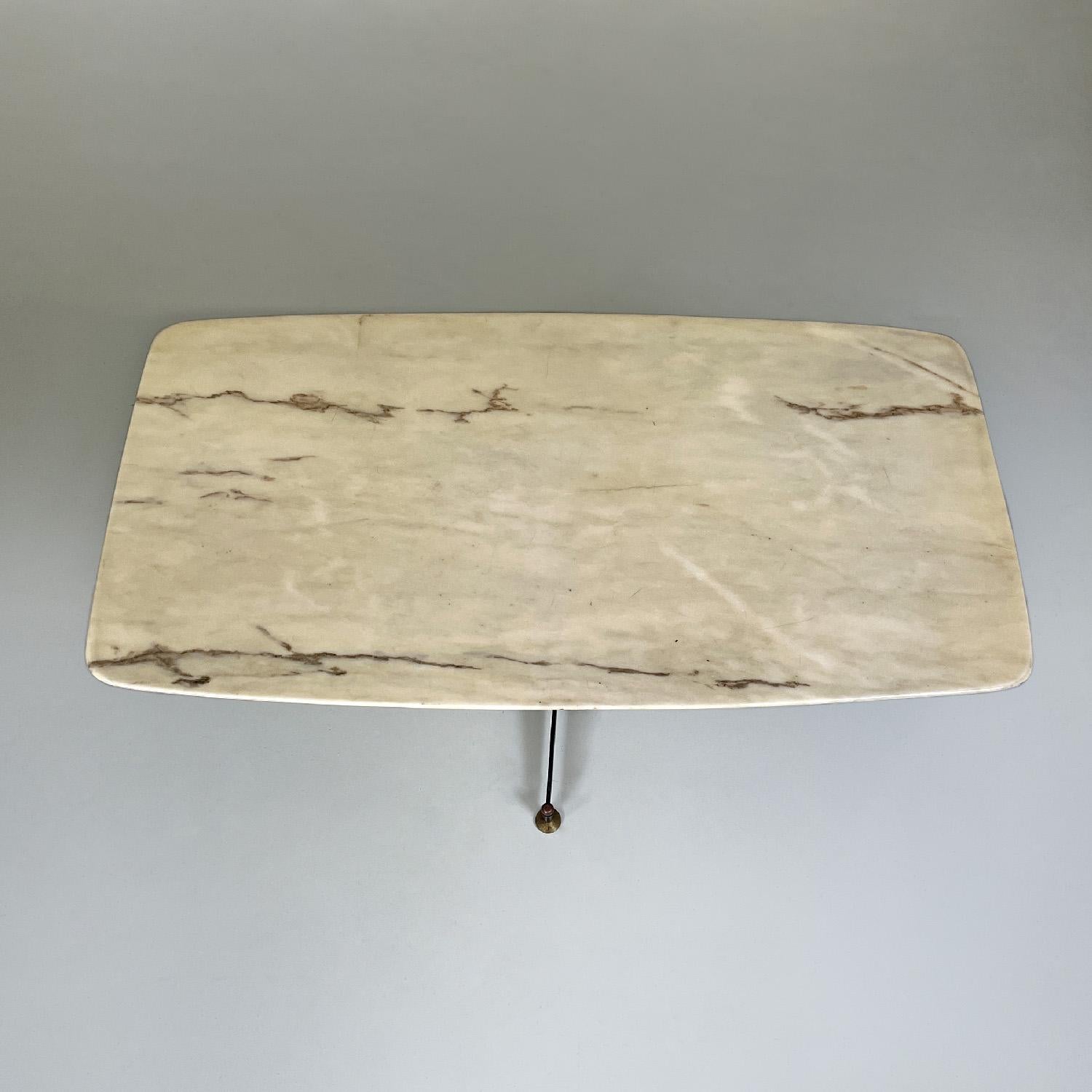 Metal Italian mid-century modern coffee table with marble top, 1950s For Sale