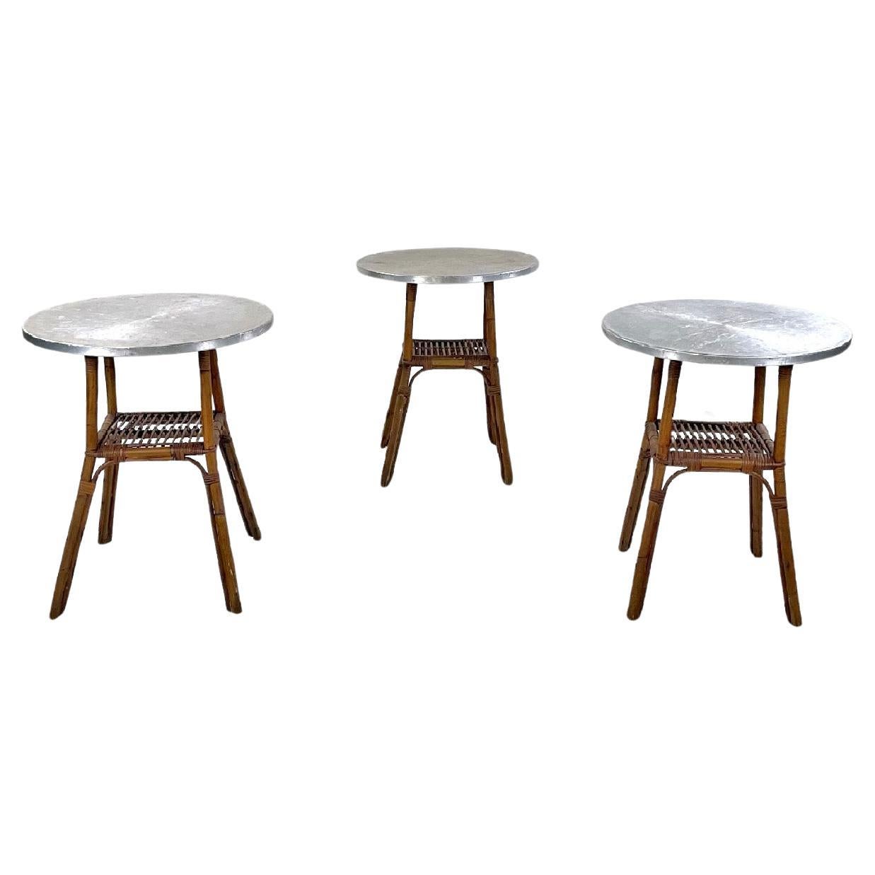 Tables basses italiennes modernes du milieu du siècle dernier en bambou et aluminium, années 1960