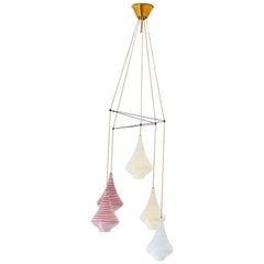 Italian Mid-Century Modern Colored Murano Glass Brass Chandelier Light, 1950s