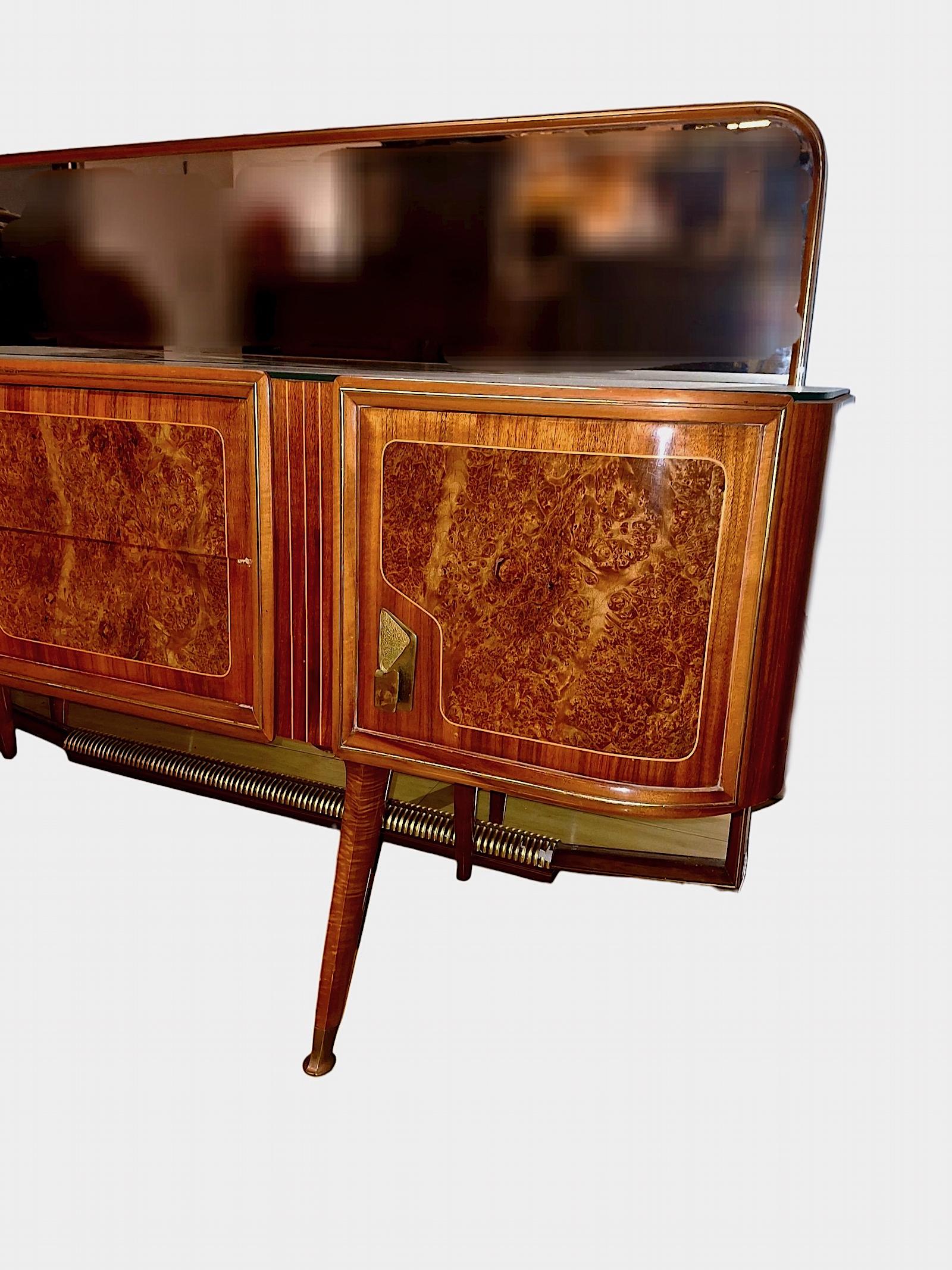 Veneer Italian Mid-century Modern Commode with Mirror For Sale