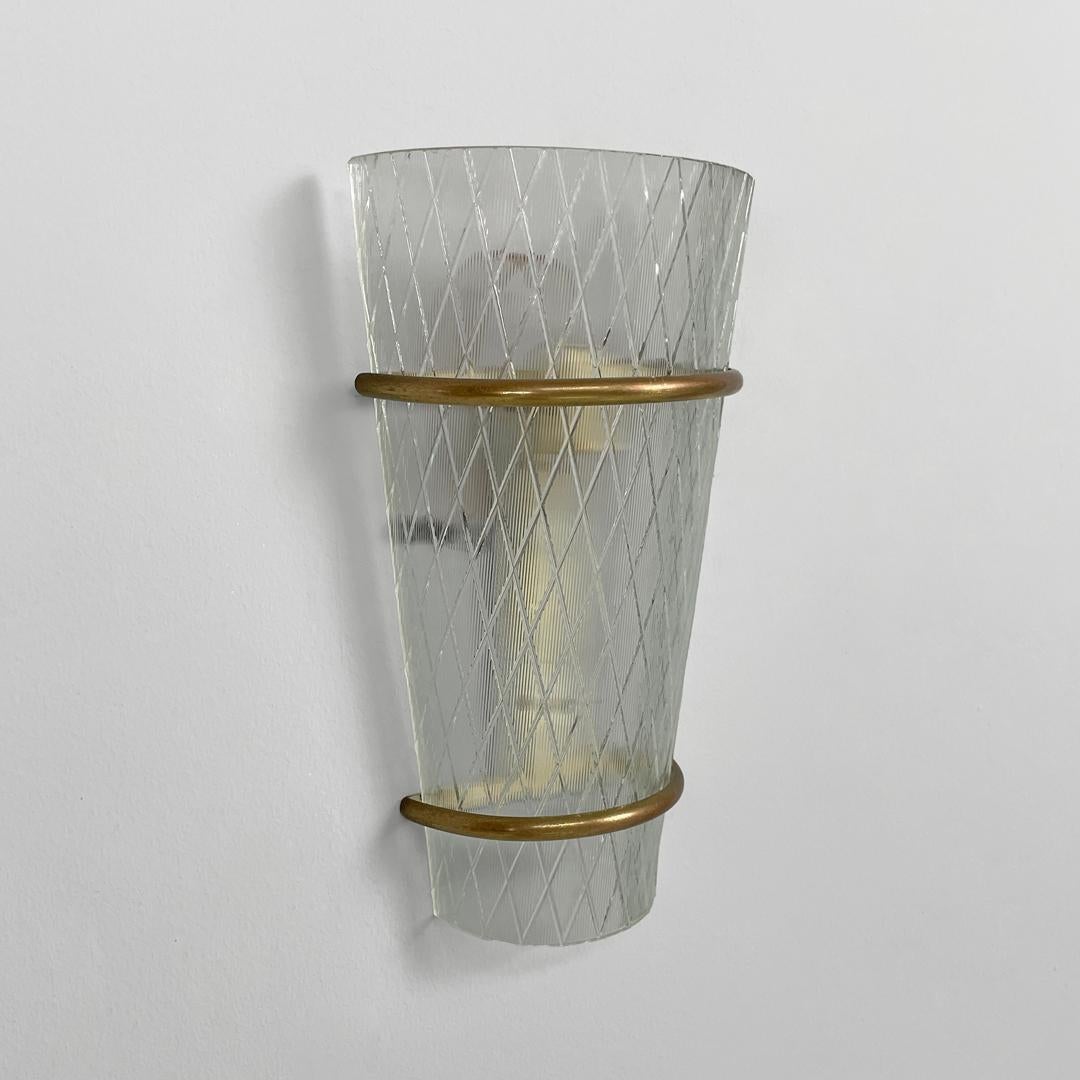 Metallo Lampade da parete italiane di metà secolo in vetro e metallo, 1950 in vendita