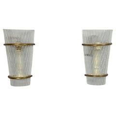 Lampade da parete italiane di metà secolo in vetro e metallo, 1950
