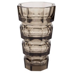 Italian Mid-Century Modern Conical Smoked Glass Octagonal Vase