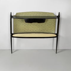 Consola moderna italiana de mediados de siglo en madera, tela y paja, años 50