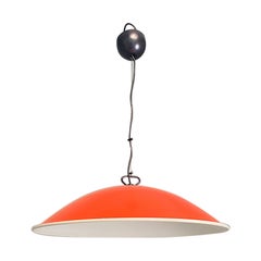 Italian Mid-Century Modern Coral Red Metal Chandelier, 1960s