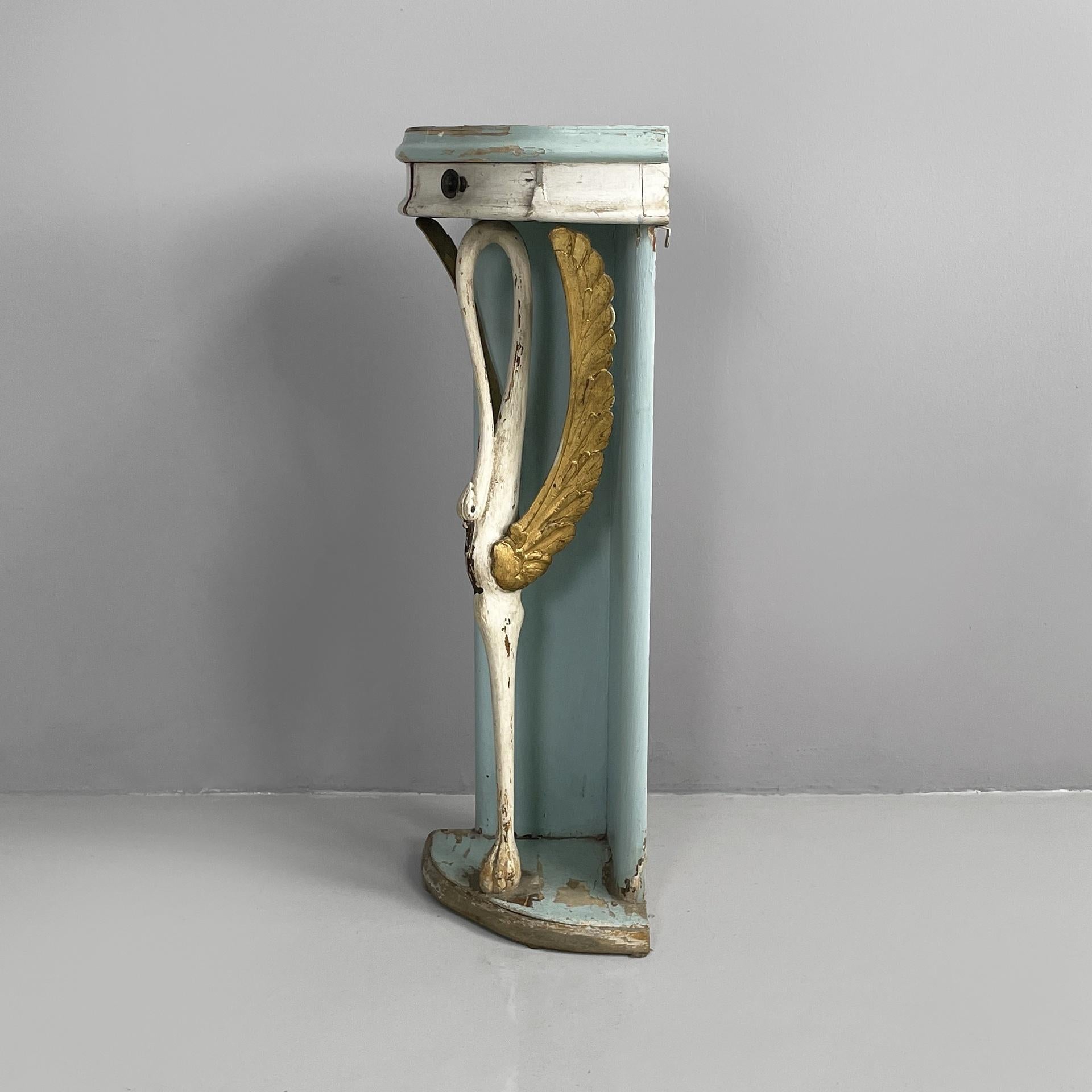 Italienische Eckkonsole aus der Mitte des Jahrhunderts mit Schublade aus Holz, 1940er Jahre im Zustand „Starke Gebrauchsspuren“ im Angebot in MIlano, IT