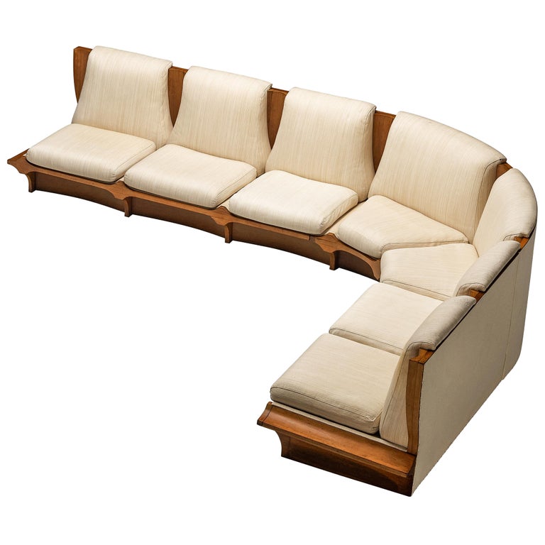 Italian Mid-Century Modern Corner Sofa in Walnut