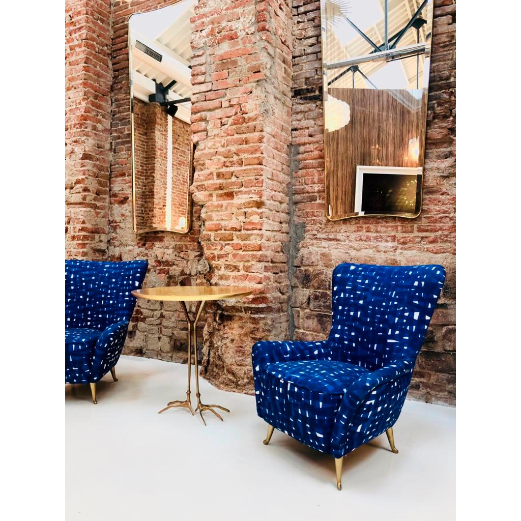 Italian Mid-Century Modern Cotton Pattern Pair of ISA Slipper Chairs 7