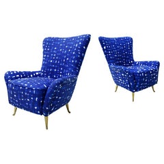 Retro Italian Mid-Century Modern Cotton Pattern Pair of ISA Slipper Chairs