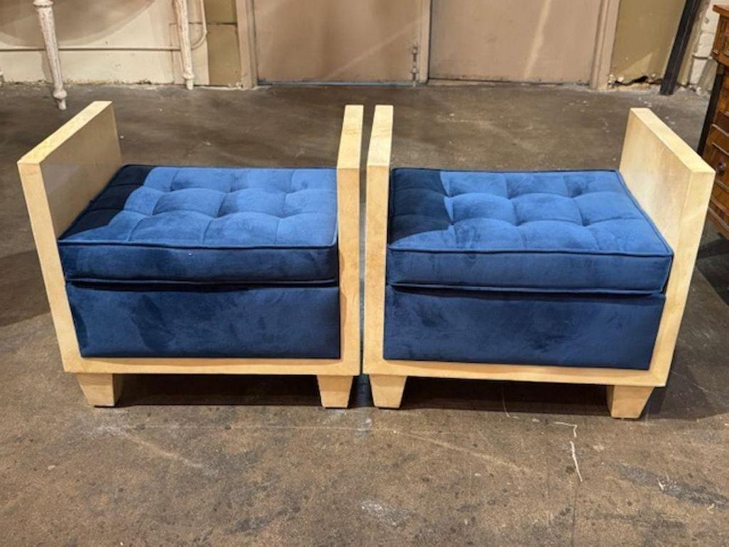 Contemporary Italian Mid Century Modern Creme Colored Parchment Benches For Sale