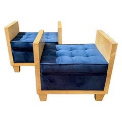 Italian Mid Century Modern Creme Colored Parchment Benches