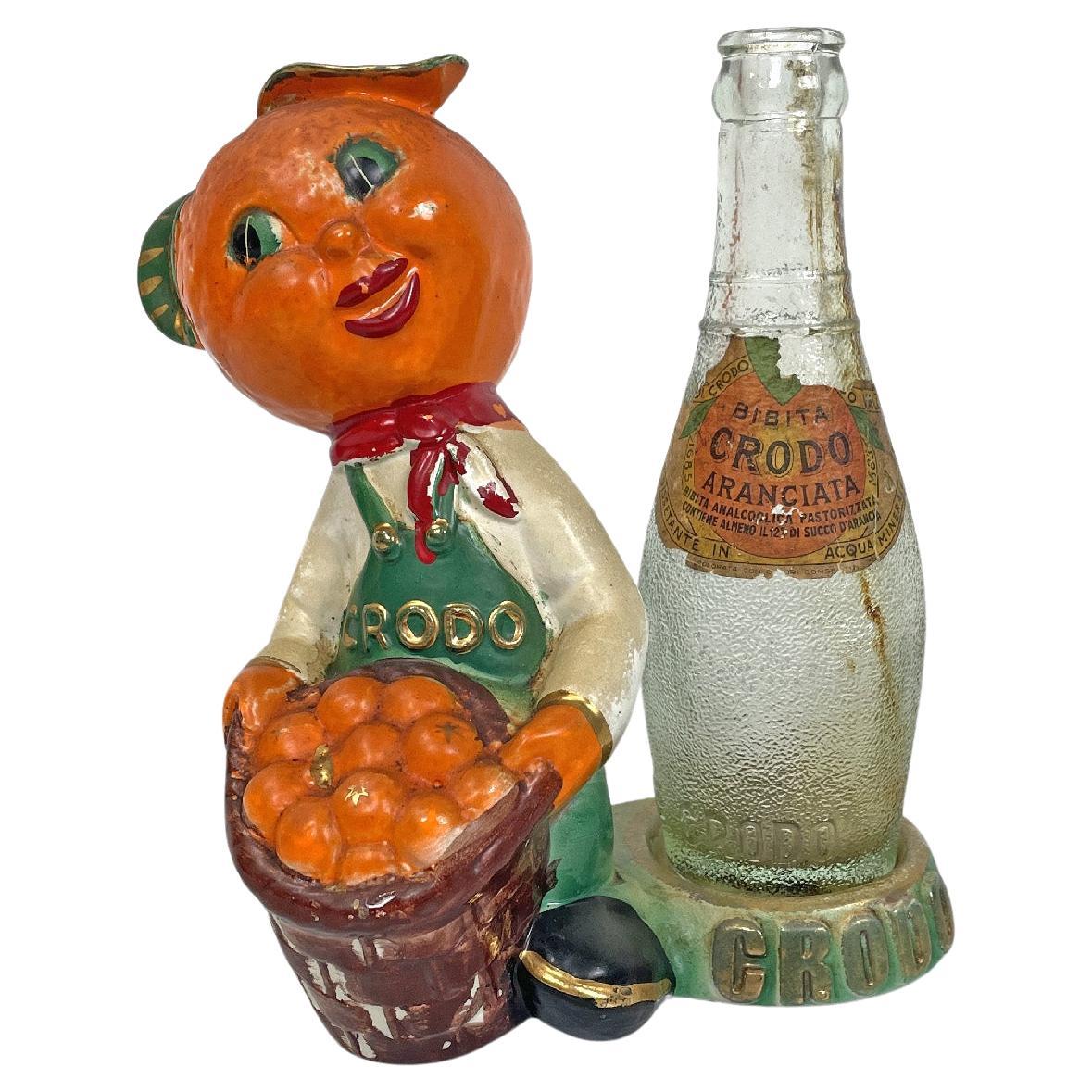 Italian mid-century modern Crodo advertising sculpture with glass bottle, 1960s For Sale