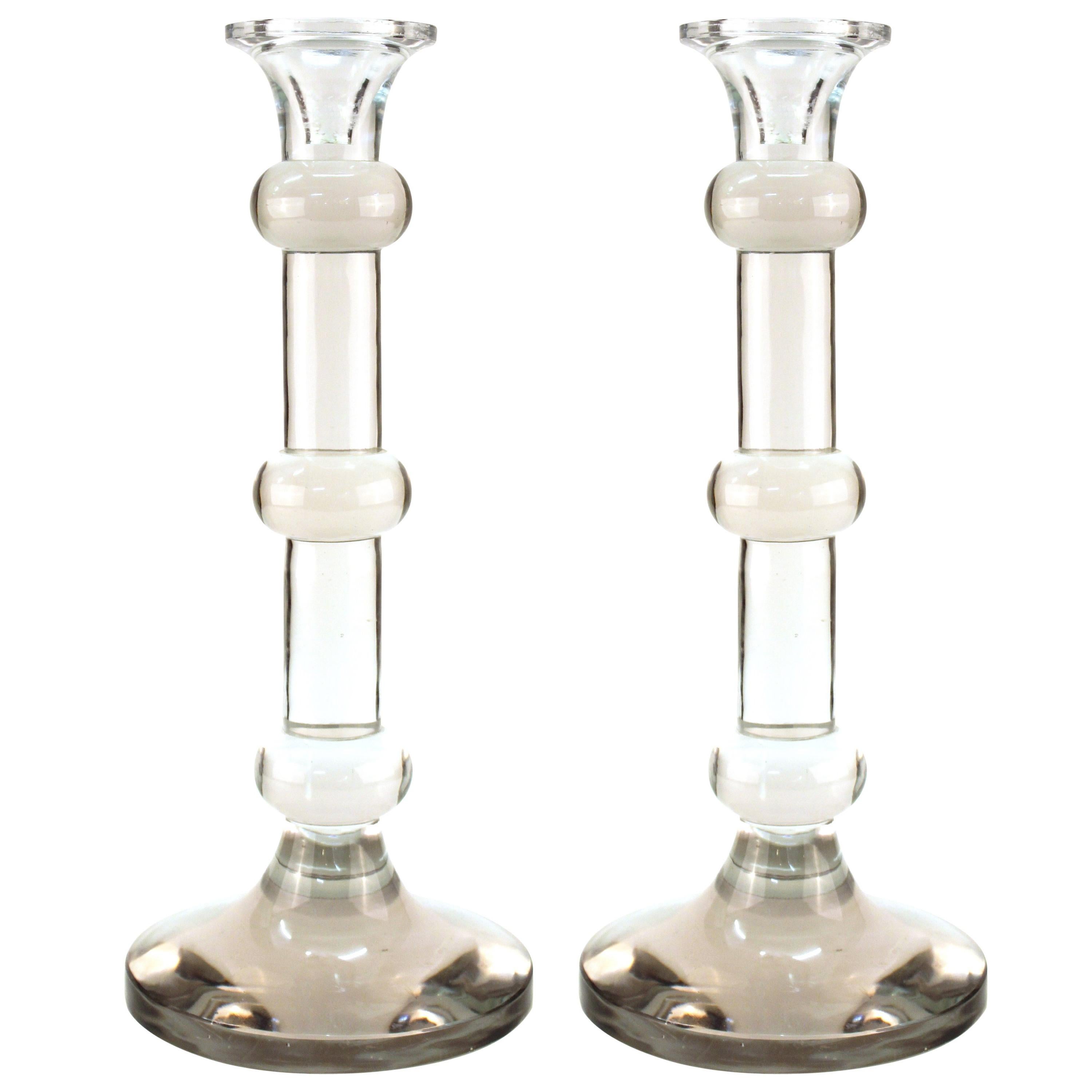 Italian Mid-Century Modern Crystal Candlesticks After Seguso