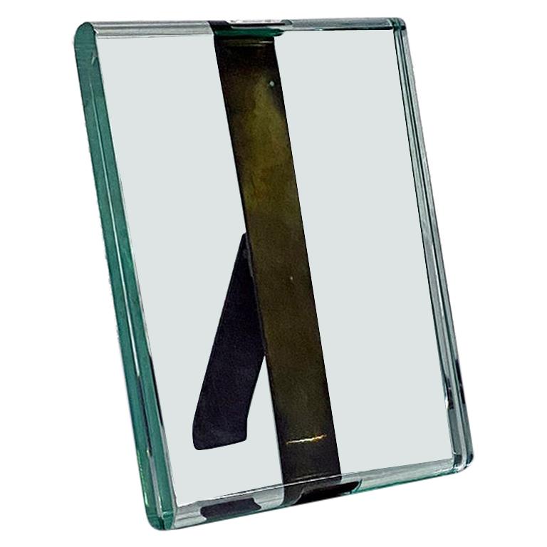 Italian Mid-Century Modern Crystal Photo Frame with Brass by Fontana Arte, 1960s