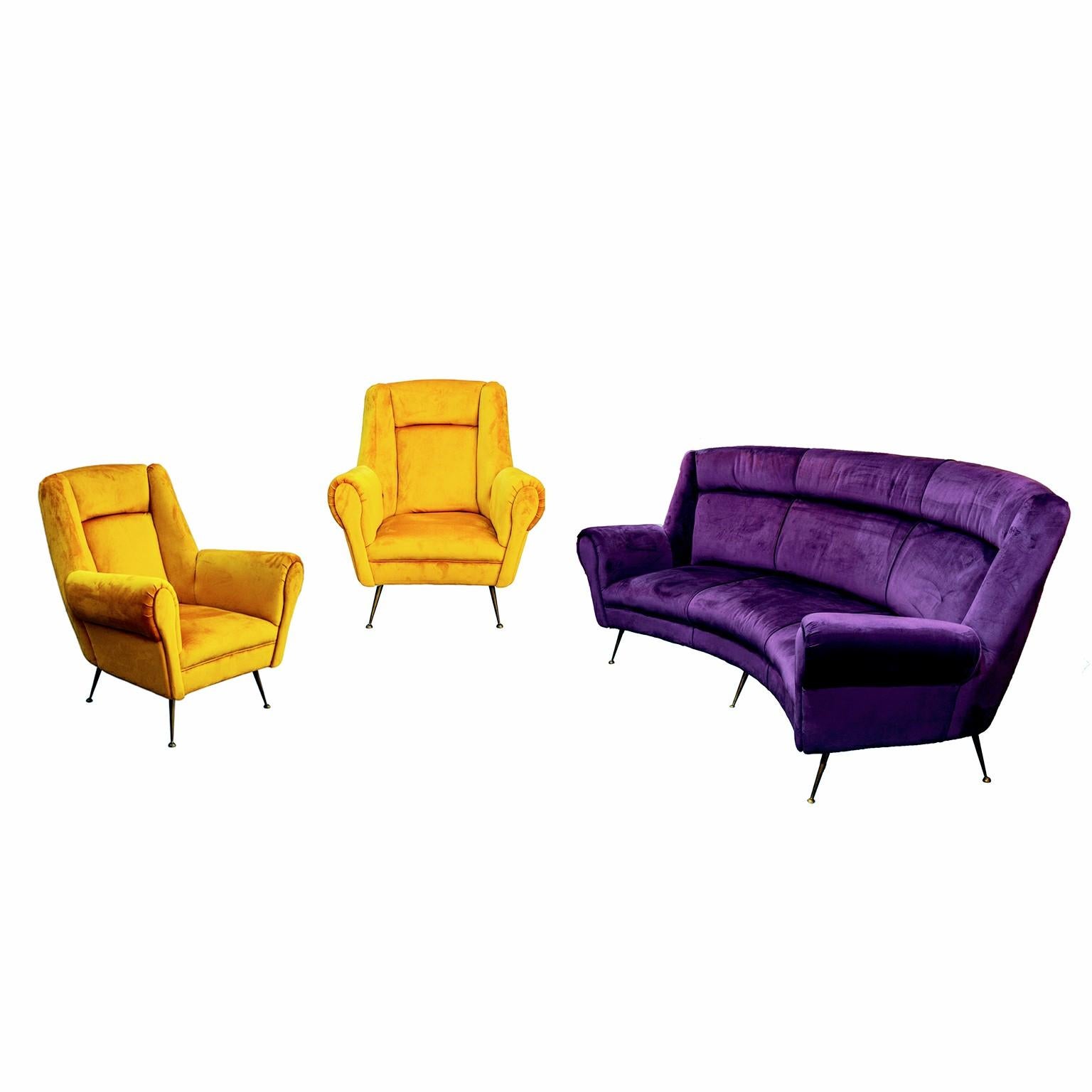 Italian Mid-Century Modern Curved Sofa and 2 Armchairs by ISA Bergamo In Good Condition In Lucca, IT