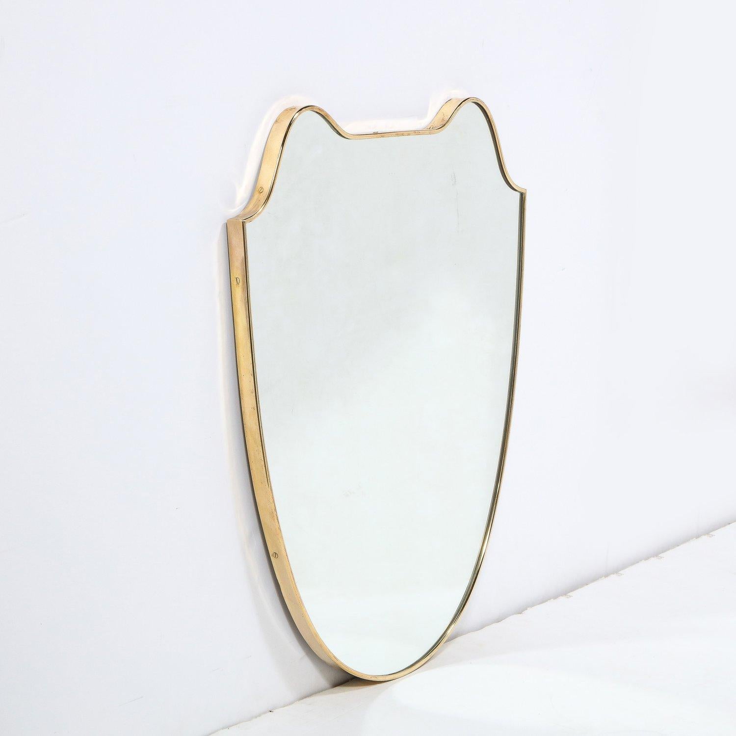 Mid-20th Century Italian Mid-Century Modern Curvilinear Shield Brass Framed Mirror